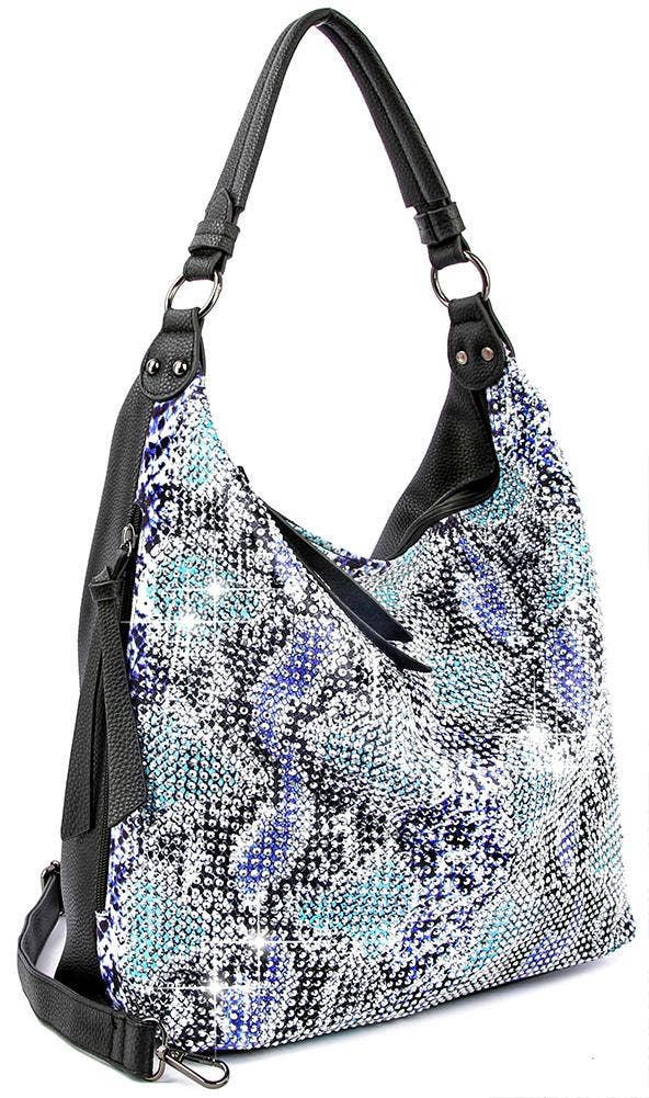 Colorful Sparkling Snakeskin Hobo Handbag